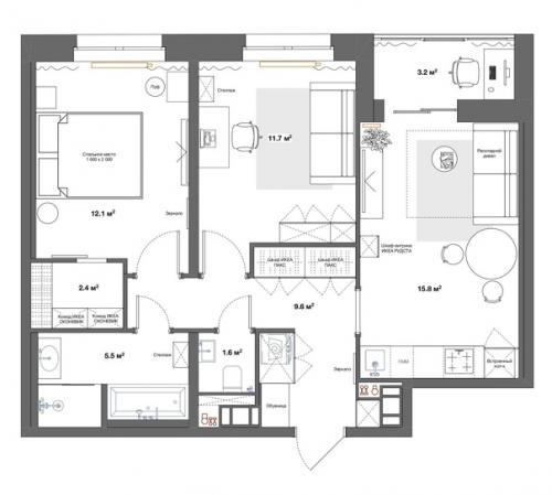 Светлая квартира в скандинавском стиле с яркими акцентами. 09