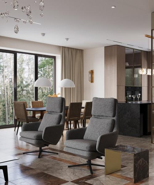 Прекрасный интерьер кухни - гостиной в нашем дизайн - проекте. 02