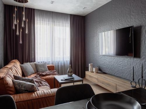 Стильный, атмосферный Мужской интерьер однокомнатной квартиры. 02