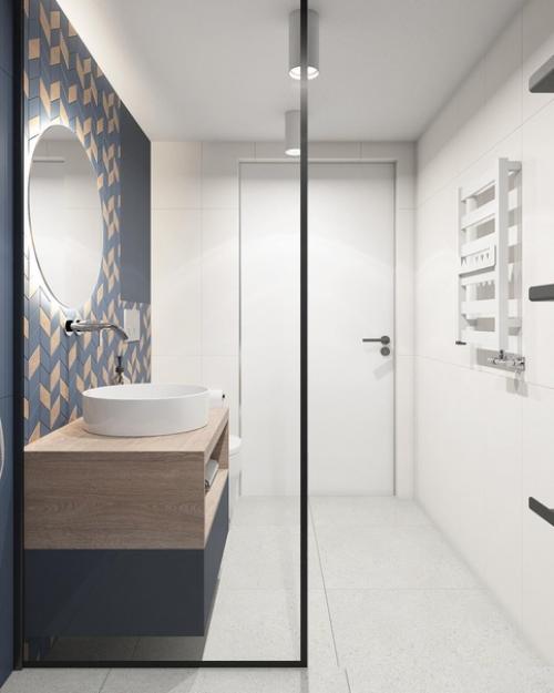 Гостевой санузел.  Интересная цветовая гамма и раскладка плитки выбрана. 04