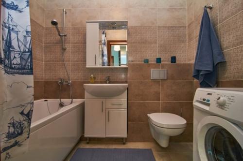 Пример разделения пространства единственной комнаты в однушке на две функциональные зоны с помощью перегородки со встроенными шкафами. 06