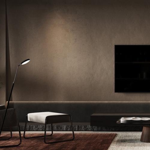 Темный уютный интерьер городской квартиры для семьи. 07