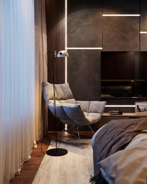 Темная, но очень уютная спальня. 03