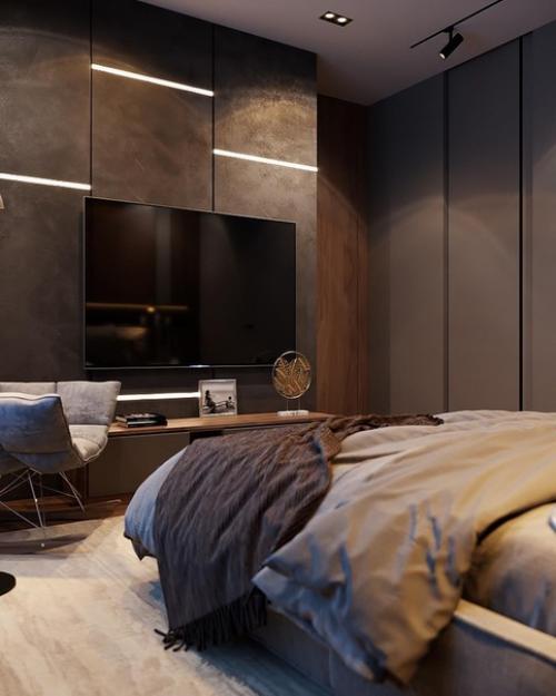 Темная, но очень уютная спальня. 05