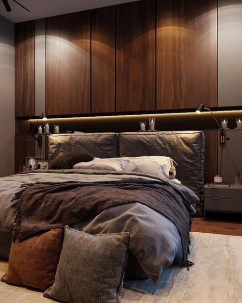 Темная, но очень уютная спальня. 01