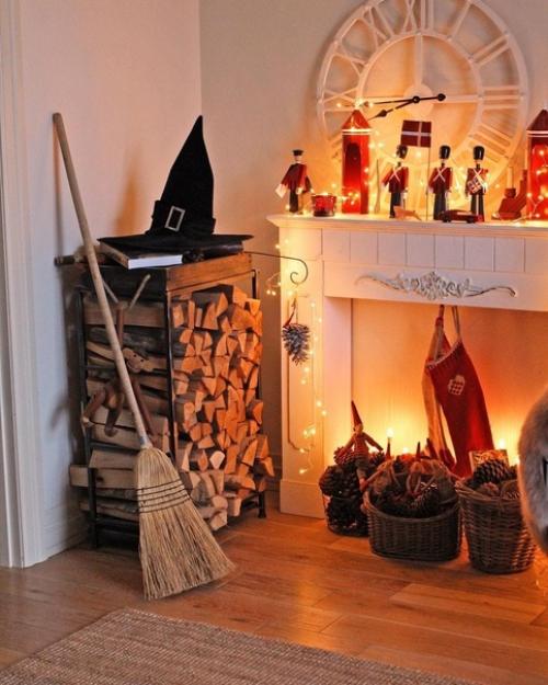 Красивые корзины с дровами и металлические дровницы можно использовать и как самостоятельный предмет декора, не имея при этом камина или печки. 06