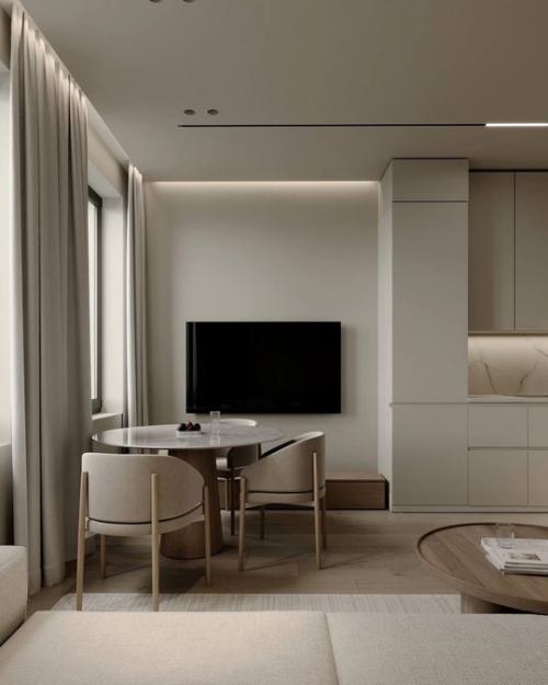 Проект 1-комнатной квартиры в бежевом цвете (38 кв. 01