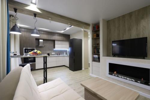 Дизайн кухни - гостиной в современном стиле. 01