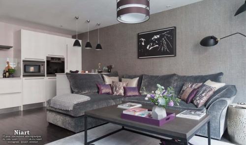 Современные угловые диваны в интерьере гостиной комнаты. 06