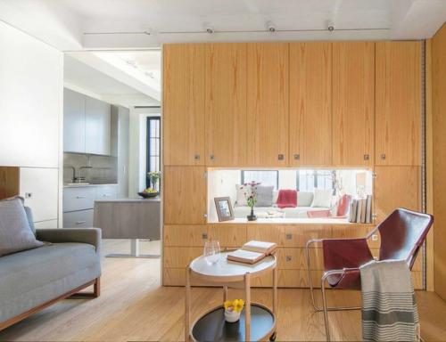 Интерьер студии с отделкой из дерева в Нью-йорке. 01