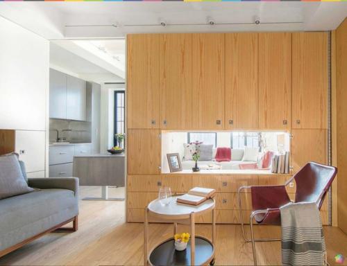 Интерьер студии с отделкой из дерева в Нью-йорке. 01