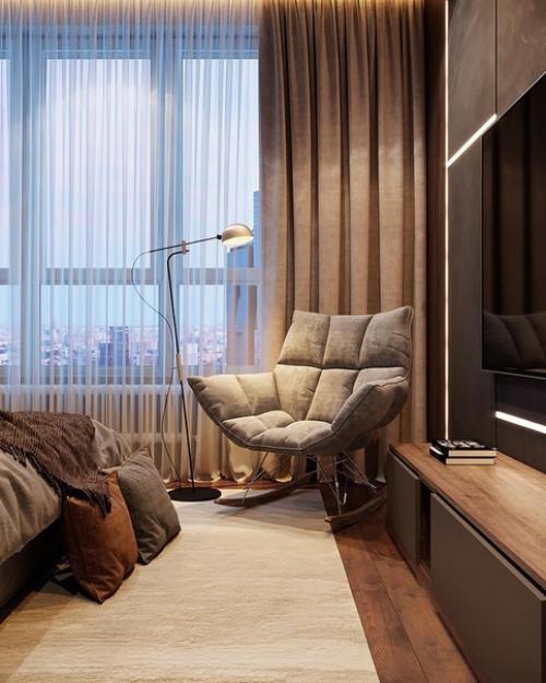 Темная, но очень уютная спальня. 04