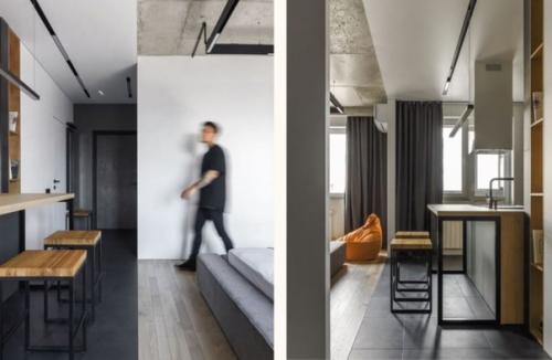 Современный брутальный интерьер квартиры - студии для молодого, креативного холостяка. 07