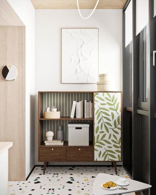 По два кадра туалета, душевой, лоджии и комнаты из проекта однушки площадью 40 m. 05