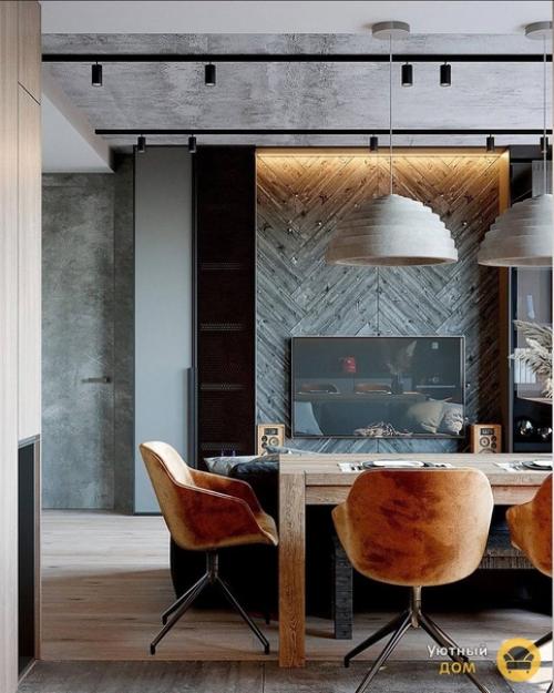 Дизайн квартиры.  Насыщенные цвета, чёрные акценты, мебель из натурального дерева и много другое сочетали в данном интерьере. 02