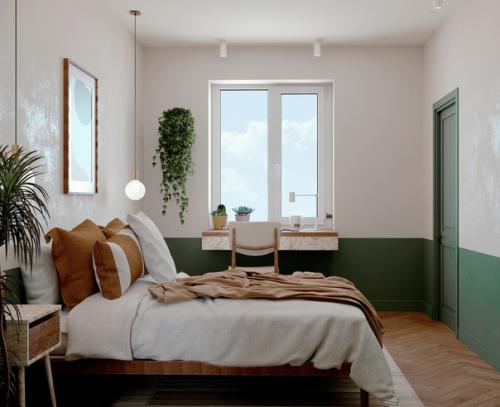 Проект интерьера квартиры с кухней - гостиной и небольшой спальней с этническими мотивами, 52 м 2. 04