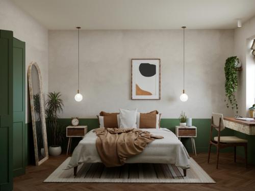 Проект интерьера квартиры с кухней - гостиной и небольшой спальней с этническими мотивами, 52 м 2. 06