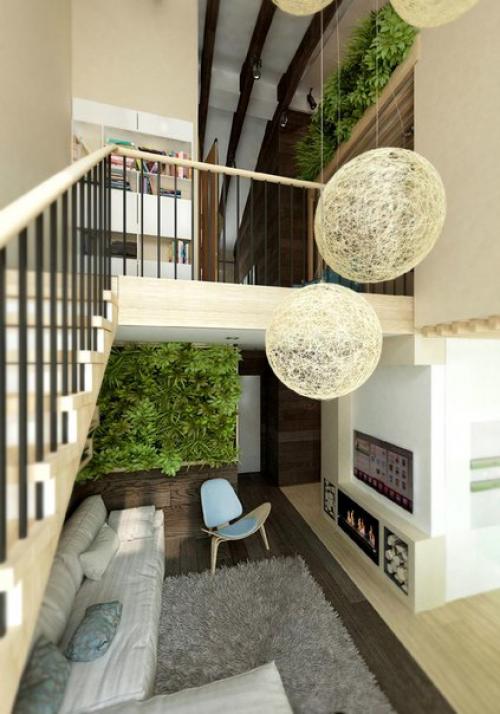 Эта двухуровневая квартира примечательна не только стильным и уютным дизайном, но и оригинальным способом озеленения. 04