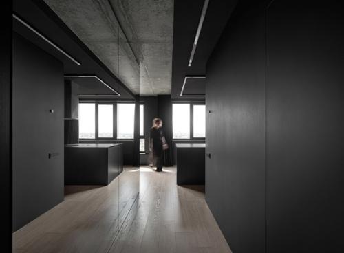 Темный минималистичный интерьер квартиры 40 кв. 06