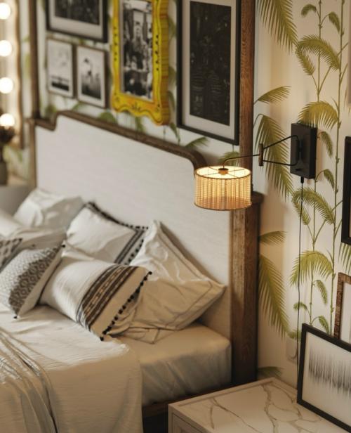 Юная хозяйка этой спальни мечтала о пальмах, потертостях и минимализме средь пальм, а её папа - о классике. 04