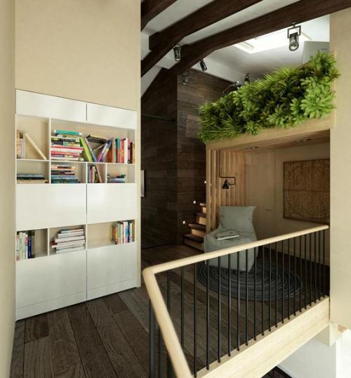 Эта двухуровневая квартира примечательна не только стильным и уютным дизайном, но и оригинальным способом озеленения. 03
