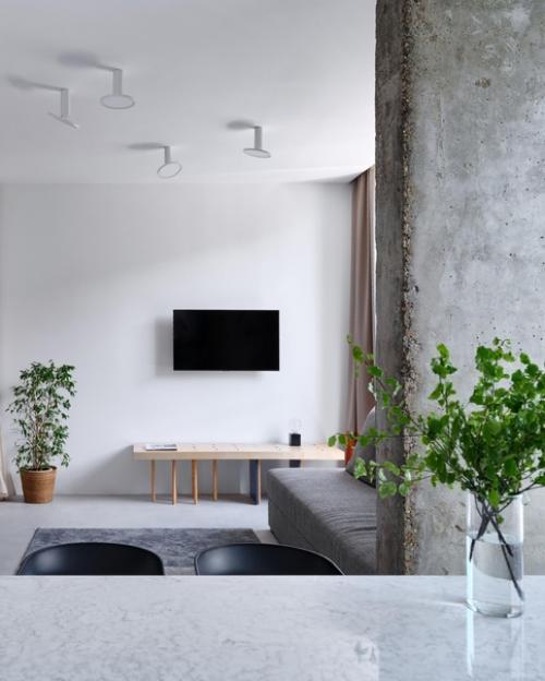 Реализованный интерьер Однушки с маленькой кухне, превращенной в стильную студию. 03