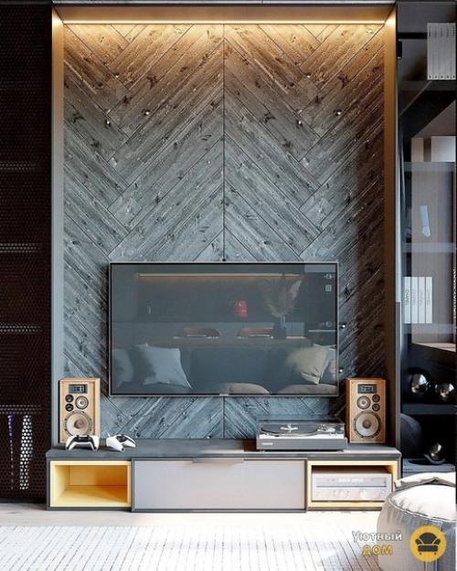 Дизайн квартиры.  Насыщенные цвета, чёрные акценты, мебель из натурального дерева и много другое сочетали в данном интерьере. 05