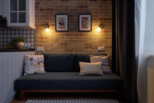 Современный сканди в интерьере небольшой кухни - гостиной. 05