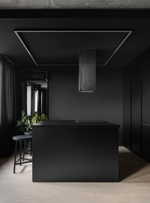 Темный минималистичный интерьер квартиры 40 кв. 05