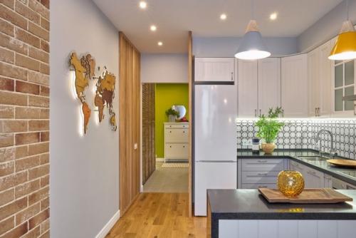 Современный сканди в интерьере небольшой кухни - гостиной. 07