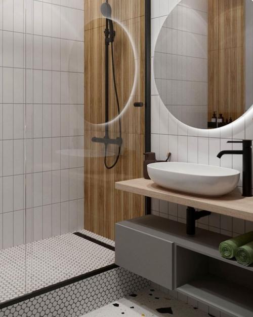 По два кадра туалета, душевой, лоджии и комнаты из проекта однушки площадью 40 m. 03