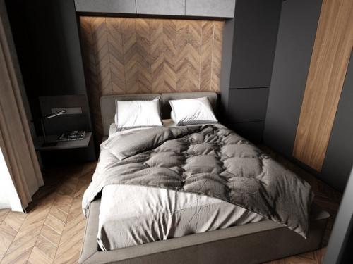 Как же круто выглядит темный дизайн, а особенно серое постельное белье.