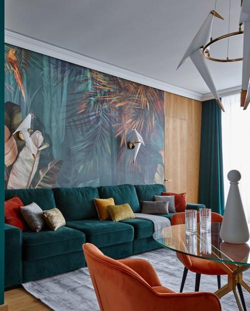 Насыщенные цвета и тропические мотивы: квартира в Москве. 01