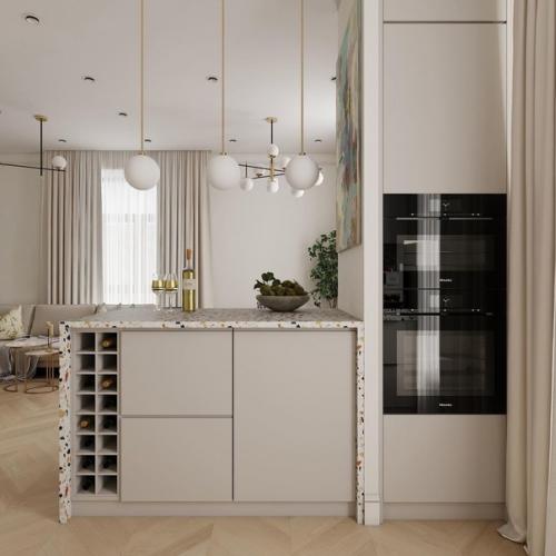 Гостиная. Интерьер выполнен в стиле современной классики с декоративными элементами в виде абстрактных экспозиций. 02