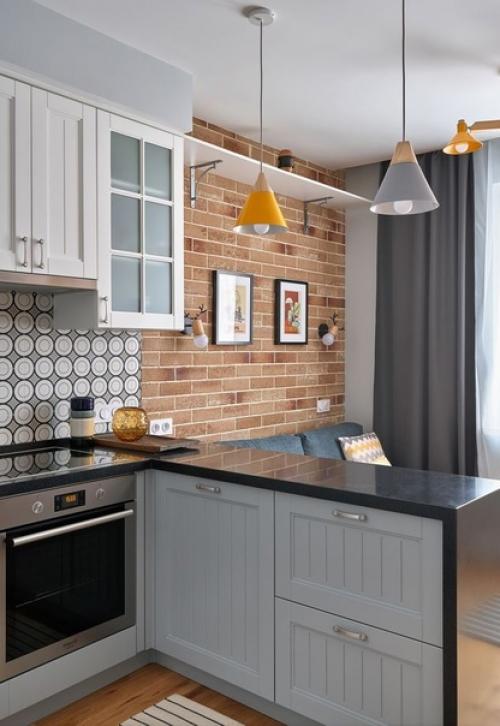 Современный сканди в интерьере небольшой кухни - гостиной. 02