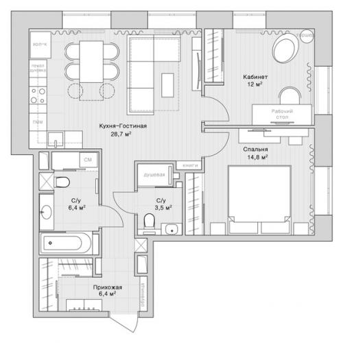 Трехкомнатная квартира с тщательно продуманными системами хранения. 09