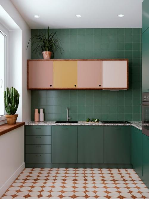 Проект интерьера квартиры с кухней - гостиной и небольшой спальней с этническими мотивами, 52 м 2. 03