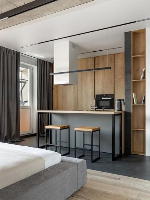 Современный брутальный интерьер квартиры - студии для молодого, креативного холостяка. 01