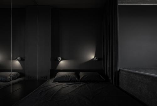 Темный минималистичный интерьер квартиры 40 кв. 03