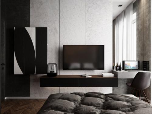 Как же круто выглядит темный дизайн, а особенно серое постельное белье. 01