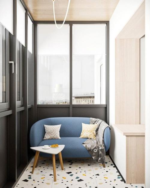 По два кадра туалета, душевой, лоджии и комнаты из проекта однушки площадью 40 m. 04