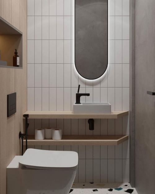 По два кадра туалета, душевой, лоджии и комнаты из проекта однушки площадью 40 m. 01