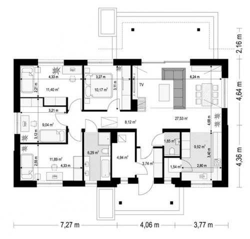 Эскизный проект одноэтажной виллы с террасой. 03