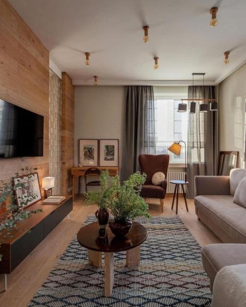 Кухня и гостиная в легком загородном стиле. 04