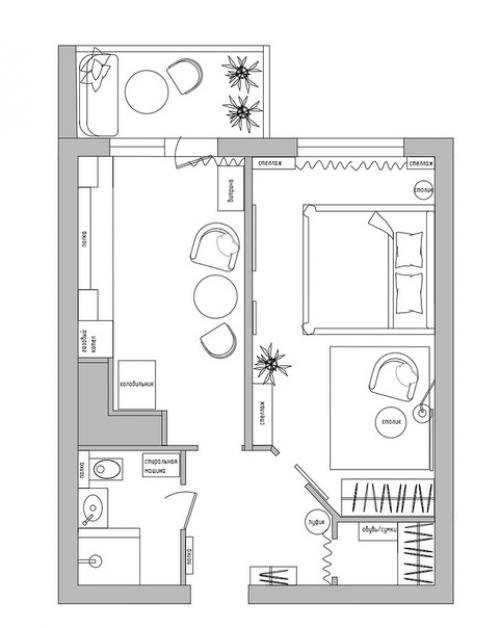 Интерьер однокомнатной квартиры 37 кв. 09