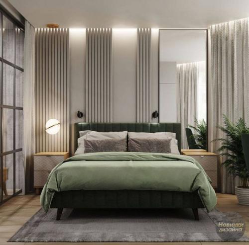 Одно из самых лучших цветовых сочетаний в дизайне интерьера квартиры: серая гамма, разбавленная приятными зелёными оттенками. 03