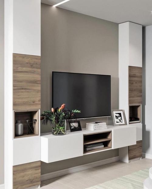 Стены для установки развлекательной техники давно неотъемлемой частью гостиной стали. 05