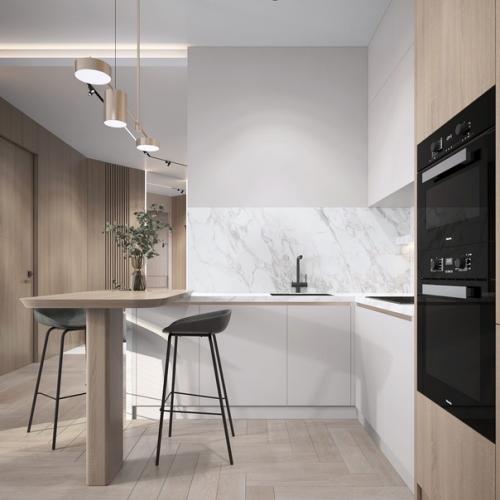 Интерьер кухни - гостиной в популярном сейчас стиле Джапанди. 06