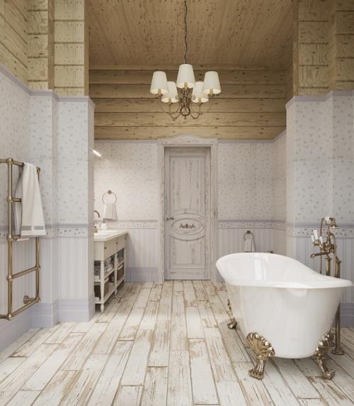 Роскошная ванная комната в загородном доме.