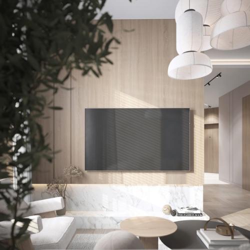 Интерьер кухни - гостиной в популярном сейчас стиле Джапанди. 03